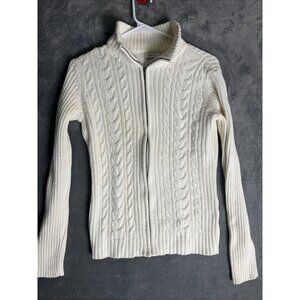 Van Heusen Womens Full Zip Corded Cable Knit Sweater Size M Ribbed Fisherman